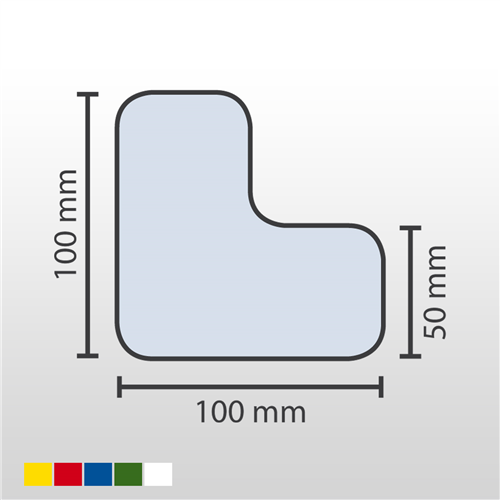 WT-5110 Padlójelölő elem ″L″ 50mm széles 100mm x 100mm - sárga,piros,kék,zöld,fehér - 25 db/csomag